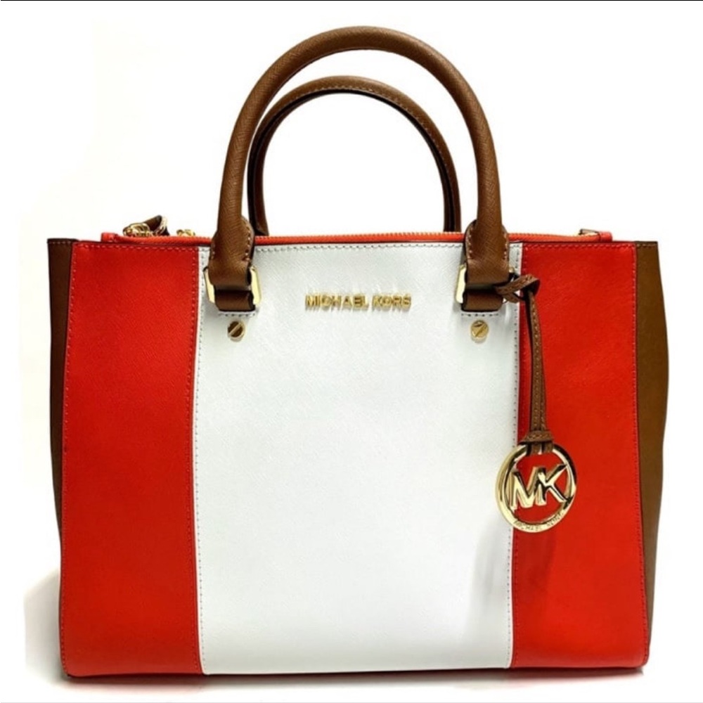 (GUC)Michael Kors Tricolor Satchel in Red, White, and Brown